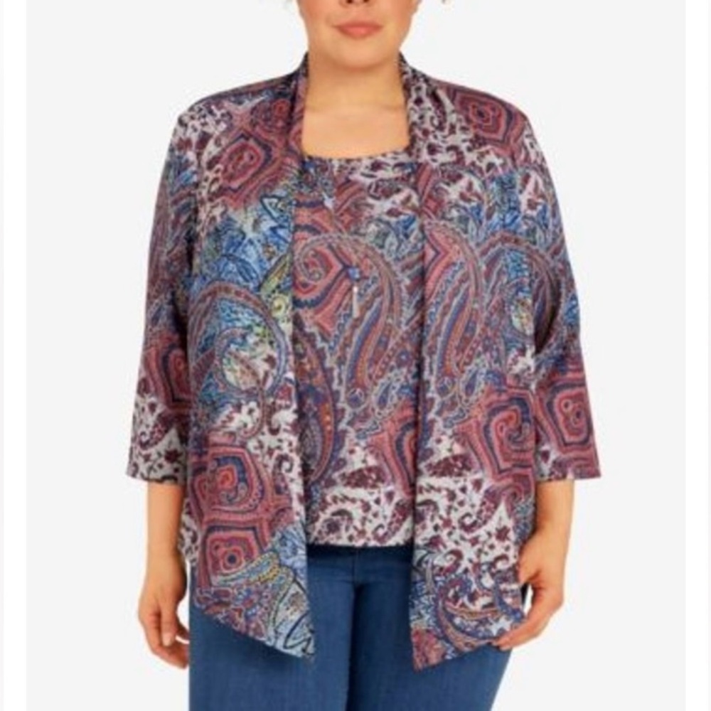 Alfred Dunner Medallion Paisley 2-In-1 Layered Top with Detachable Necklace, PS